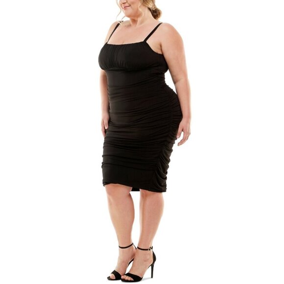 EMERALD SUNDAE Trendy Plus Size Black Ruched Bodycon Midi Dress NWT - Picture 3 of 5